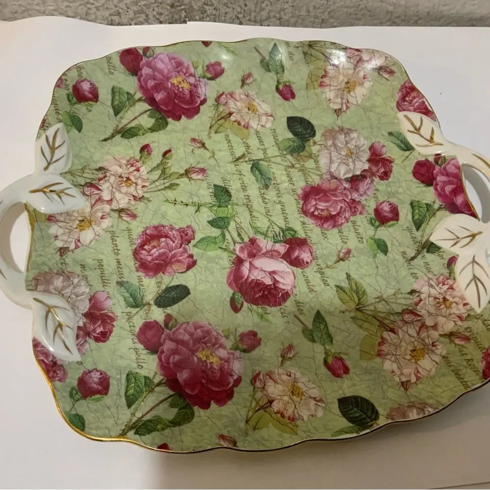 Royal Danube English Rose Square Handled Cake Plate 10,5